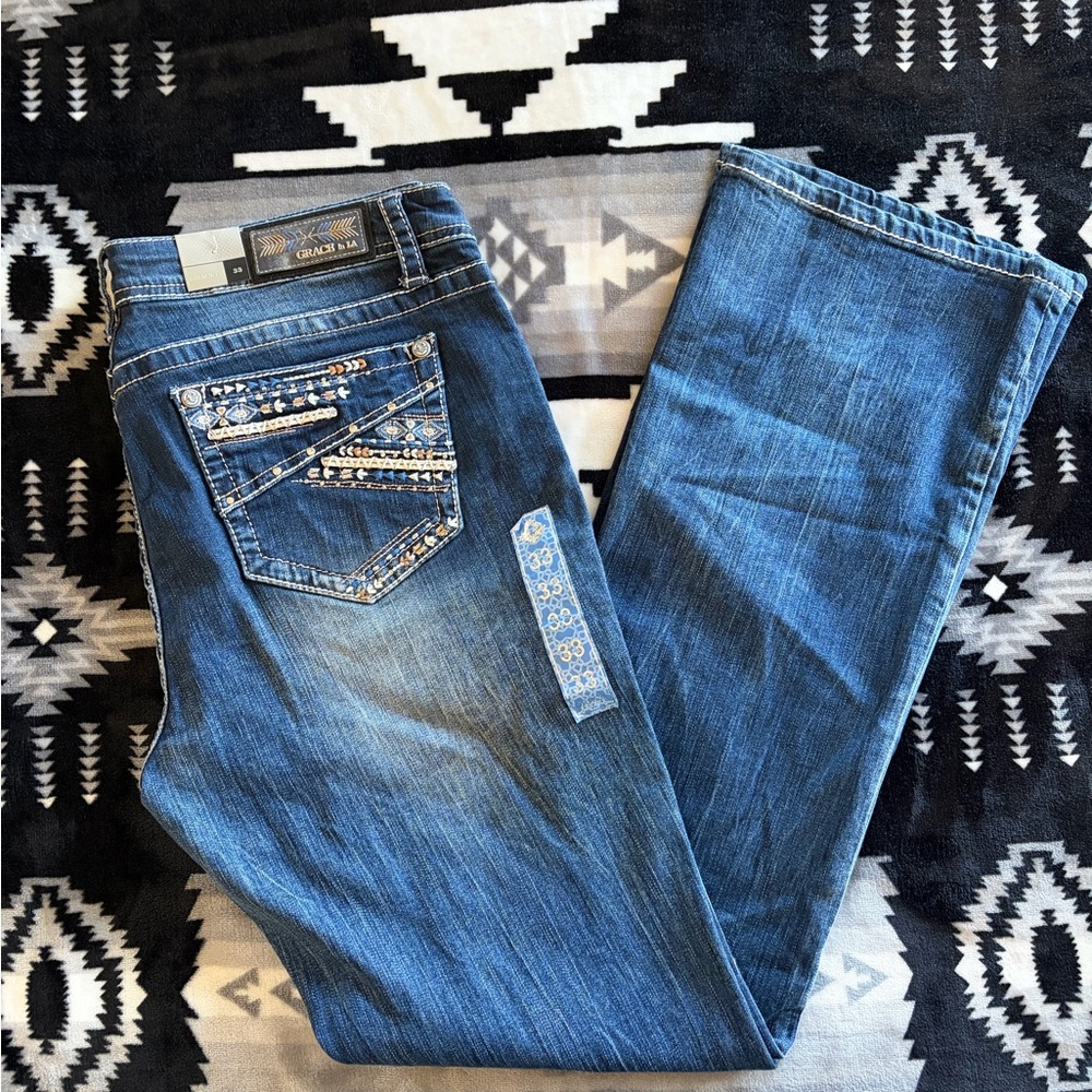 Grace in LA Women's Dark Blue Boot Cut Jeans with Embellished Back Pockets